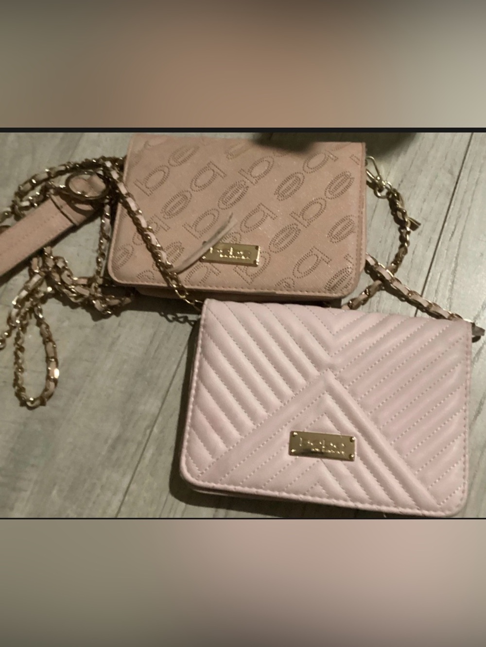 bebe Pink Quilted and Logo Crossbody Lot of 2 with Gold Chains shoulder strap